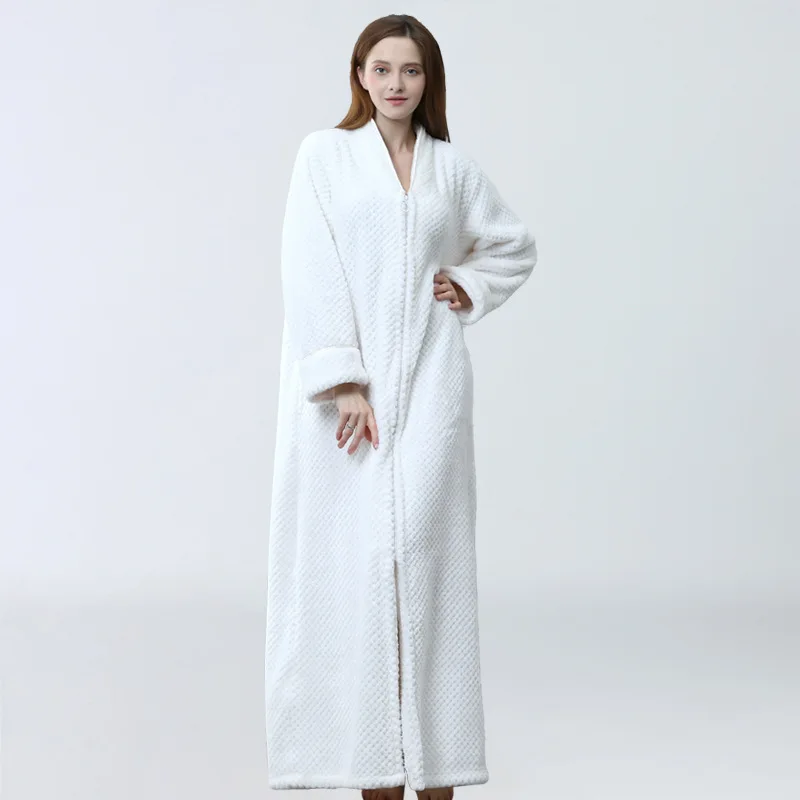 Men' Bathrobe Winter Thicken Flannel Pajama Onesie Peignoir Women Warm Robes Badjas Mannen Anckle Long Dressing Gown Pijama