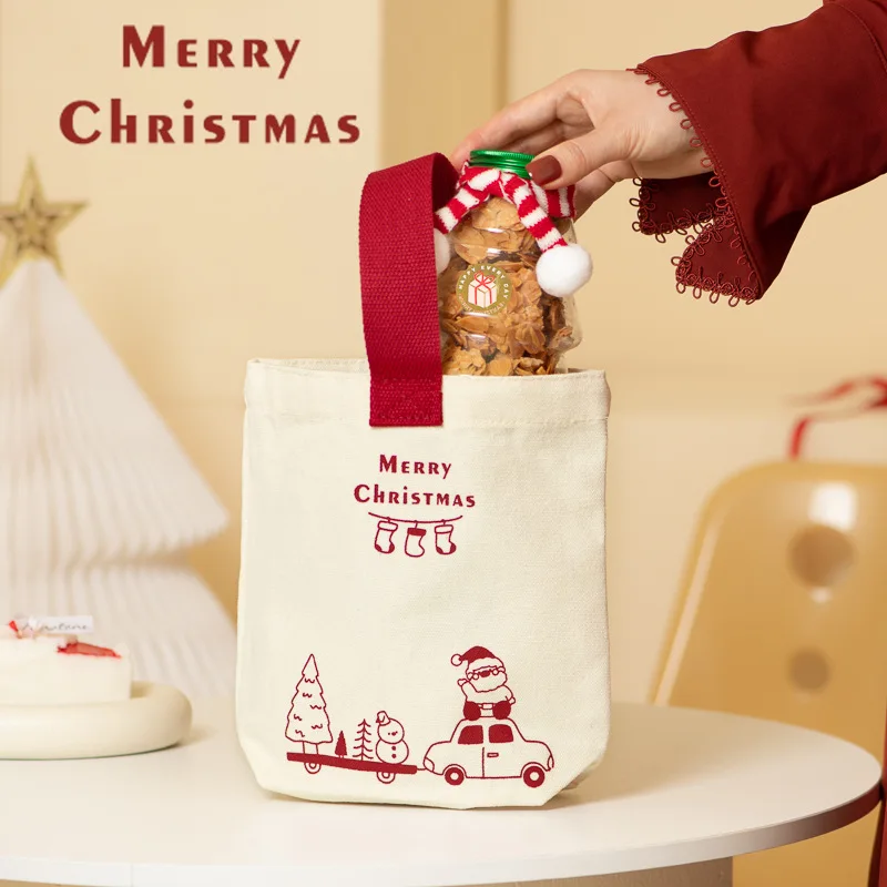 

Christmas Canvas Small Gift Bag Simple Fashion Walking Hand Carrying Christmas Eve Fruit Packaging Bag Gift Small Handbag