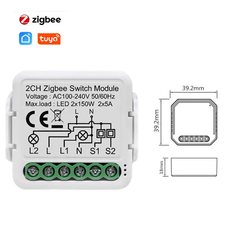 

Mini Tuya Zigbee 2 Gang Switch Module Diy Smart Voice Remote Control Timer BreakerWith Alexa Google Yandex Alice