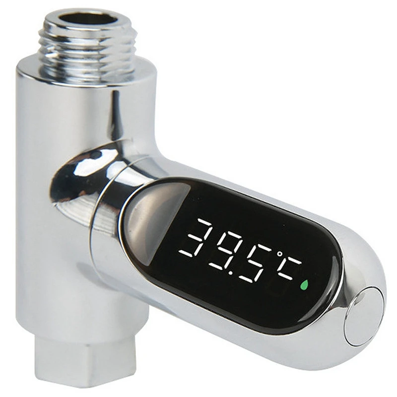 Metal Water Flow Thermometer Electricity LED Display Home Shower Faucets Water Thermometer Bathing Temperature Meter