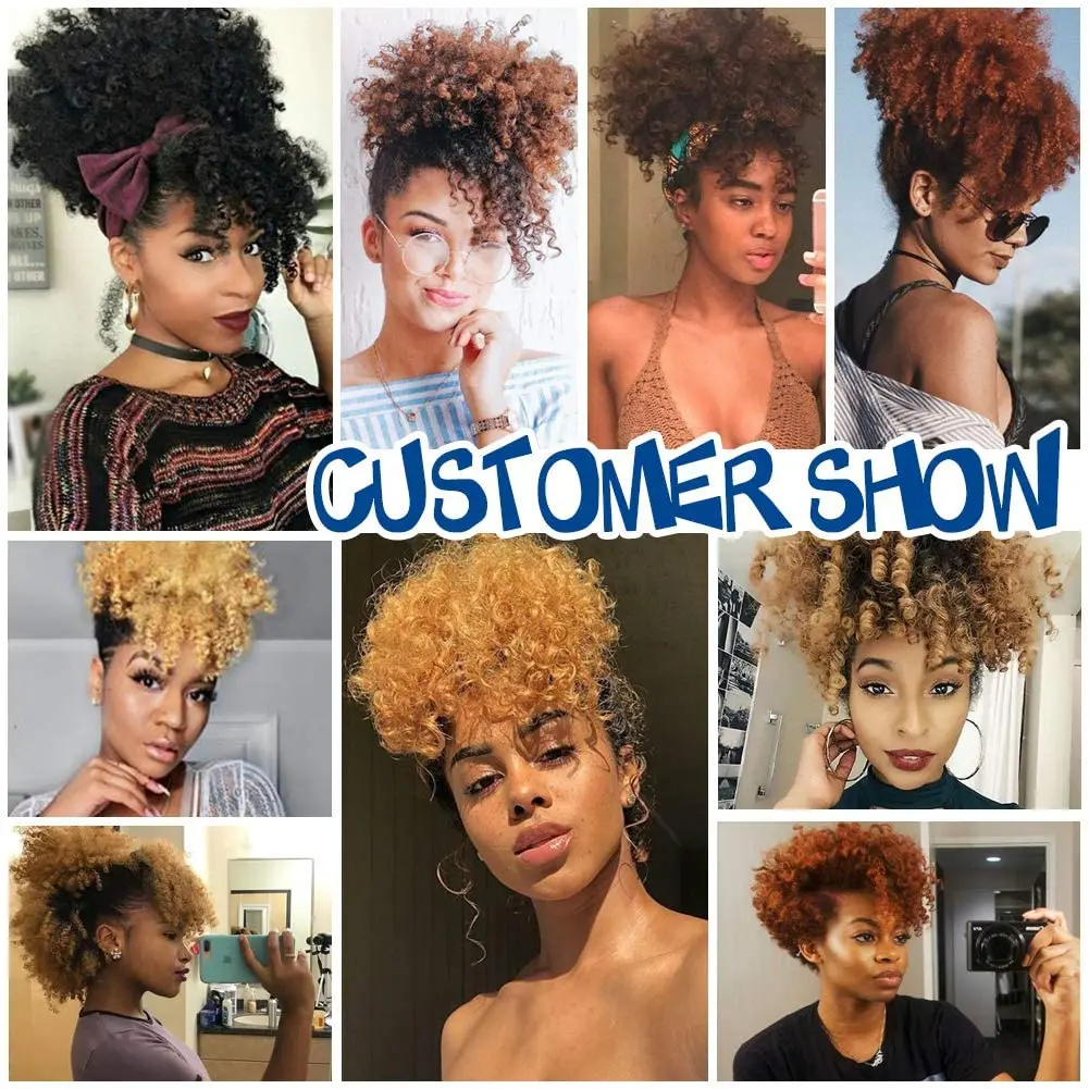 Синтетический хвост на шнурке с челкой афро-пуховка для наращивания волос черных