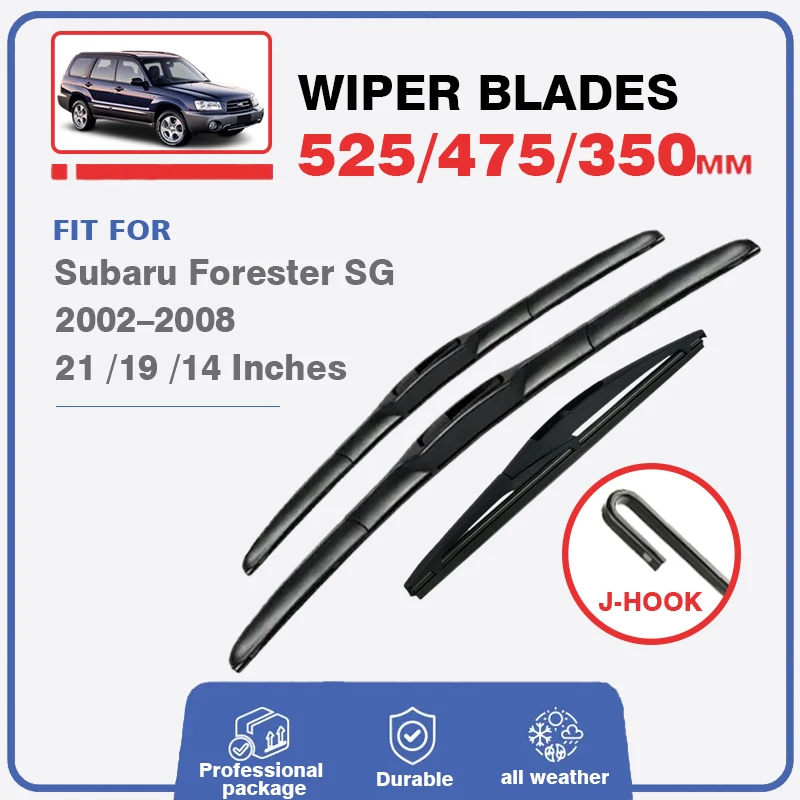 

Front Rear Wiper Blades Set Kit For Subaru Forester SG 2002-2007 Window Windshield Windscreen Brushes Cutter 21"+19"+14" J Hook