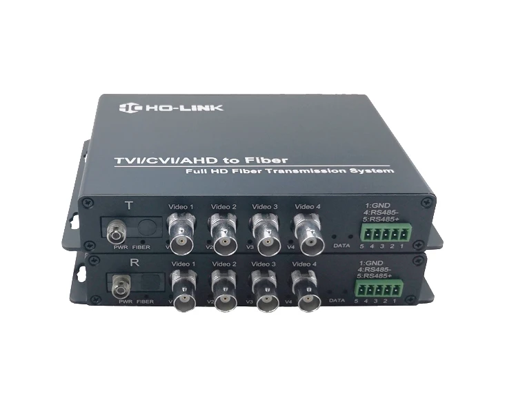 1 Pair 4 Channel 1080P AHD CVI TVI Fiber Optic To Coaxial Converter With RS485