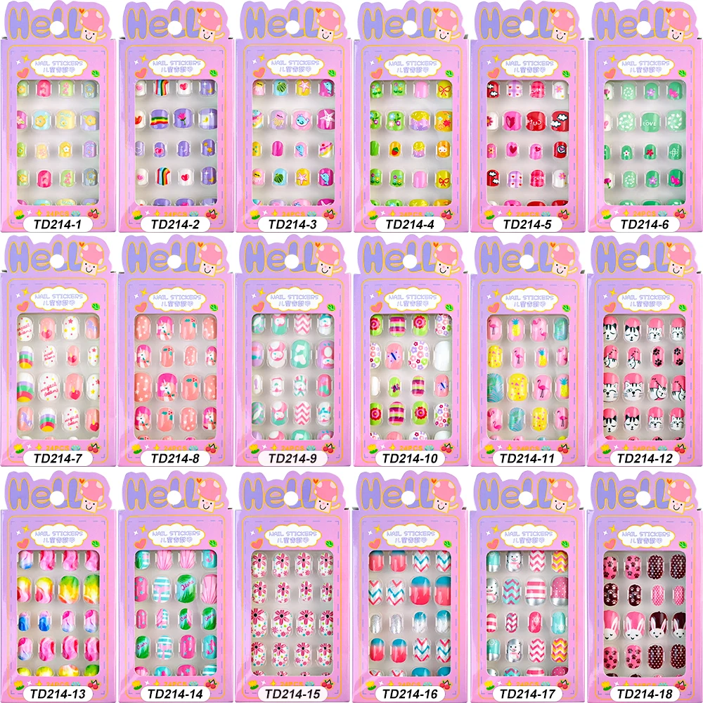 24 шт./кор. 5D тисненые детские милые мультяшные накладные ногти Kawaii кролик кошка