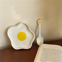 korean ins ceramic plate cute cartoon poached egg hand painted japanese irregular breakfast plate dessert salad dish