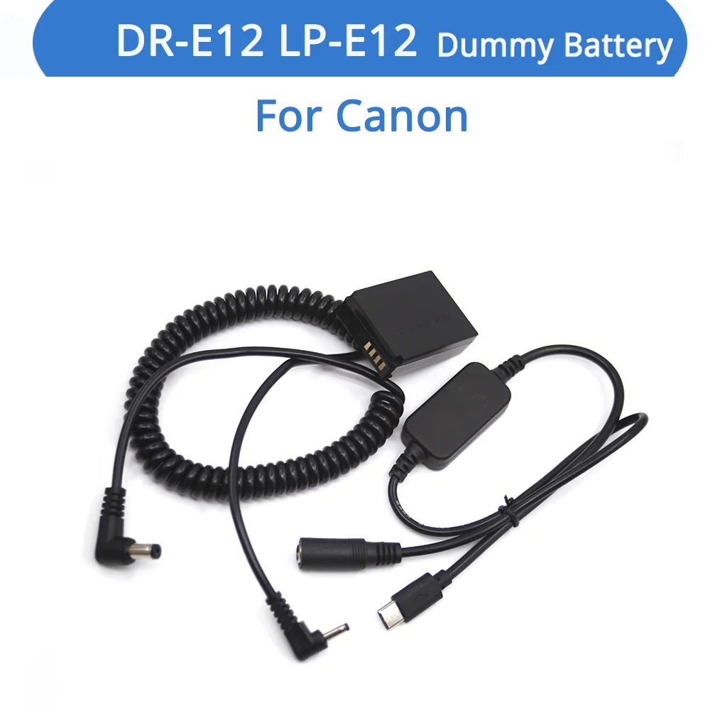 

ACK-E12 DR-E12 DC Coupler Dummy Battery LP-E12 USB Type C Power Spring Cable For Canon EOS M M2 M10 M50 M100 M200 Camera