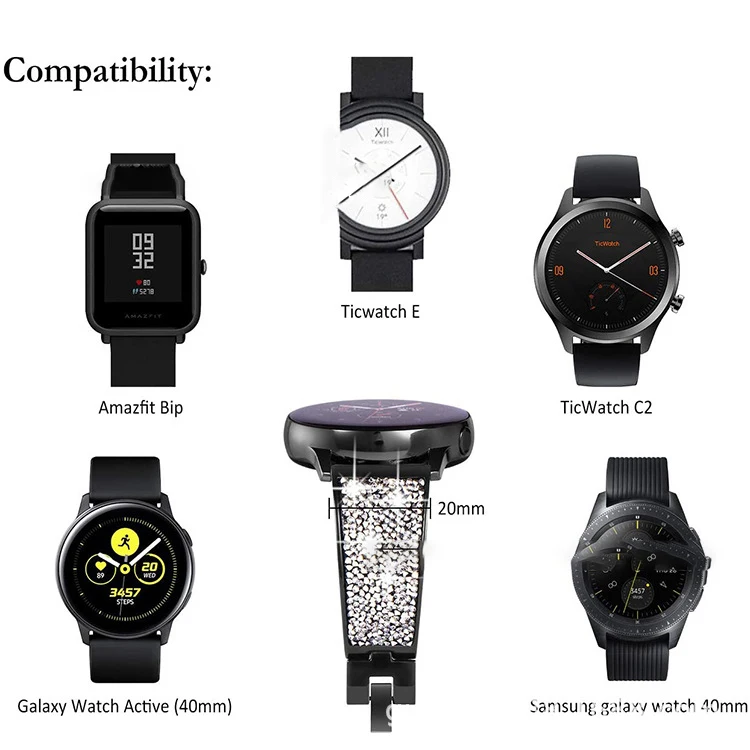 20 22MM Diamond Stainless Steel Strap for Samsung Galaxy Active 2 40 44mm Band 42 46mm for Samsung Gear S3 Classic/Frontier Belt