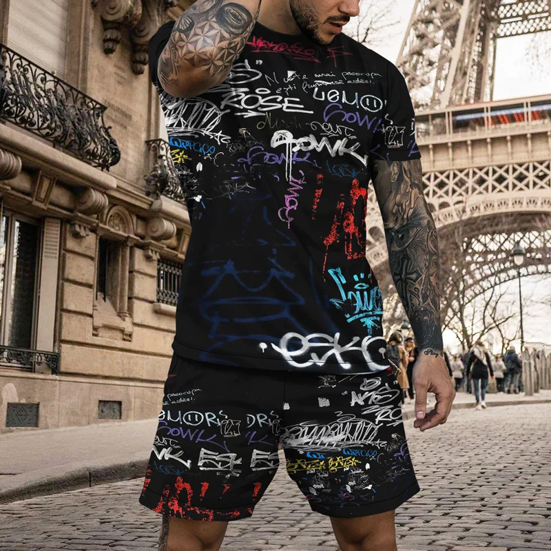 The Leopard Summer Men's Casual Beach Shorts Set 3D Printed Men's T-Shirt Short Sleeve O-Neck Casual Tracksuit Oversized