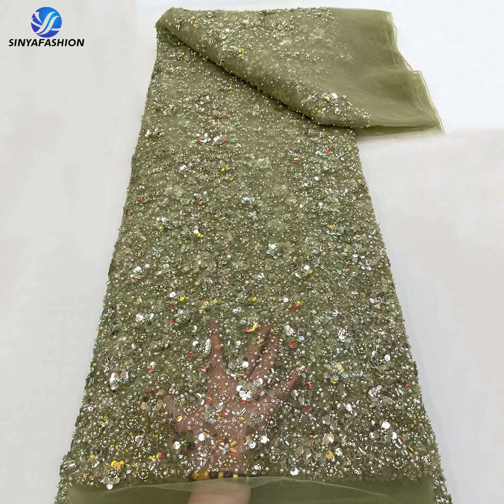 

Sinya New Style Heavy Beaded Lace Fabric Handmade Sequins Beaded Bridal Luxury Dress For Wedding Party Birthday