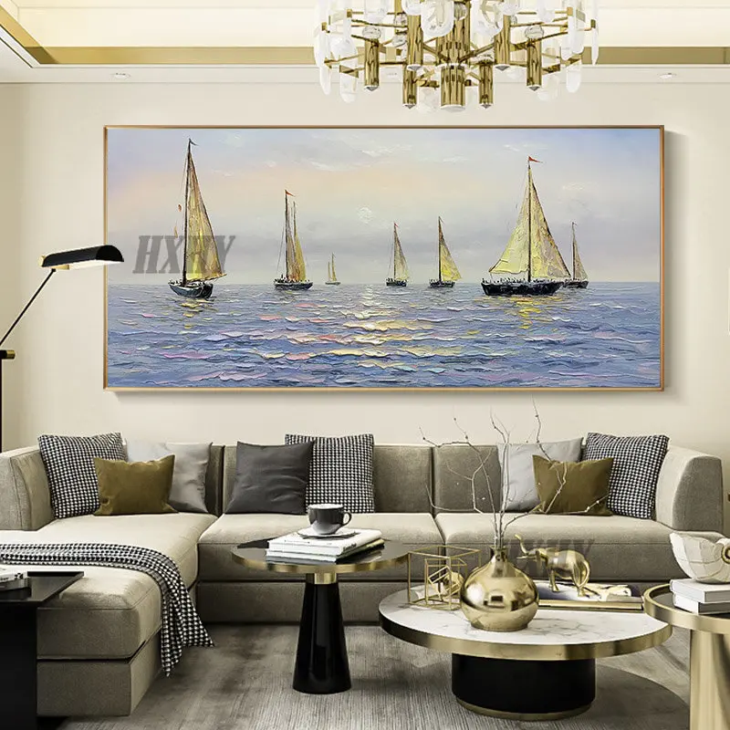 

Handmade Oil Painting On Canvas Sea Scenery Sailboat Canvas Paintings Hand Painted Picture Large Salon Decoration Office Wall