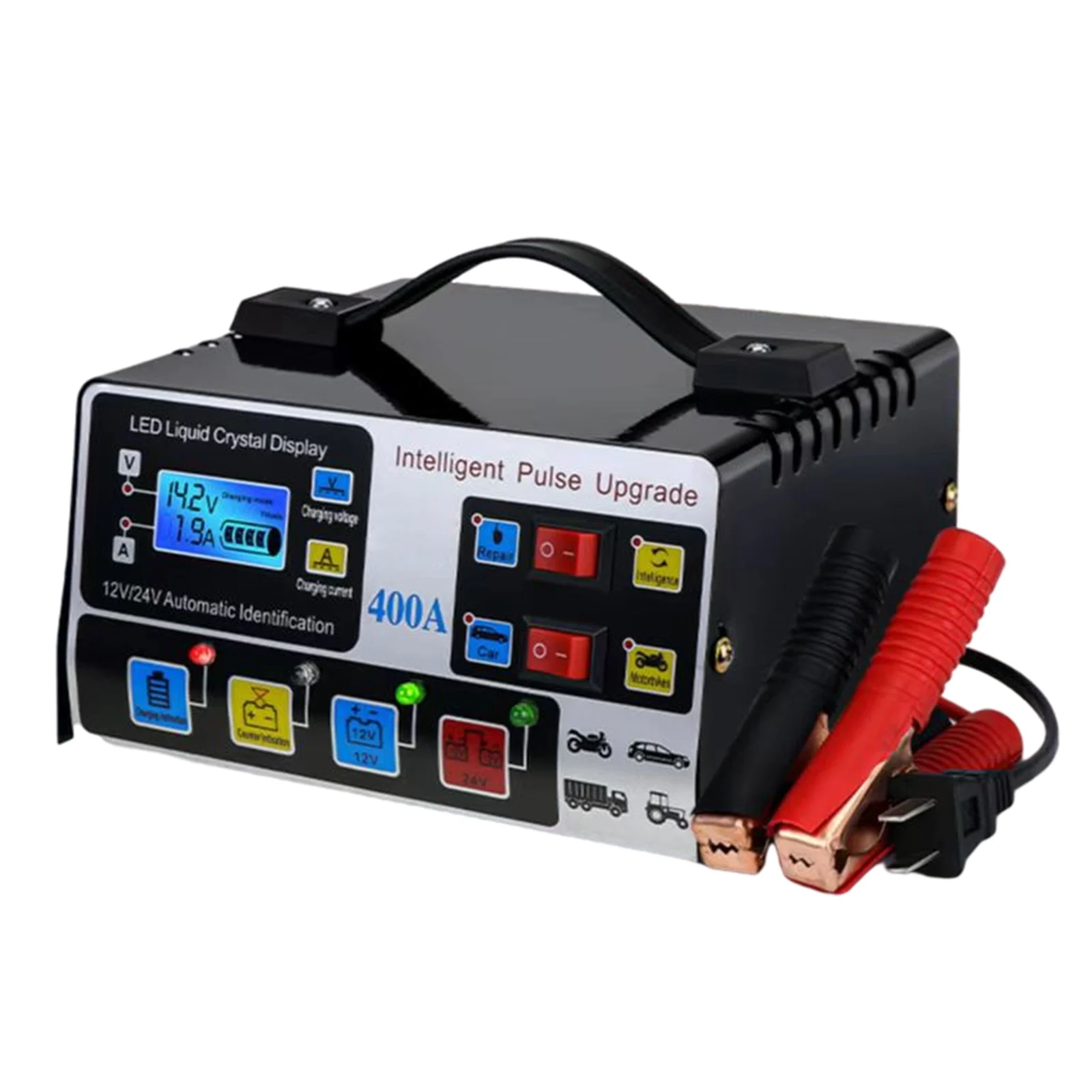 

110V-250V Heavy Duty Smart Car Battery Charger Automatic Pulse Repair Trickle 12V/24V 220W 400A