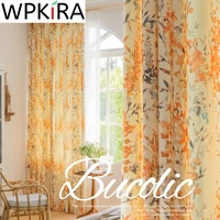 american rustic warm orange blackout curtain for living room balcony garden terrace chic printed cotton linen window drapes