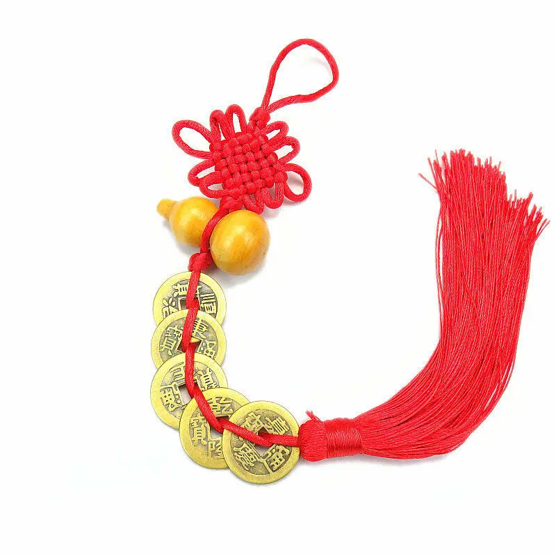 

1pc Copper Coins And Gourd Ancien Chinese Knot Feng Shui Wealth Success Lucky Charm Home Car Decoration For Kids Children