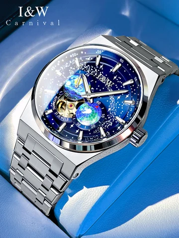 Швейцарские роскошные брендовые японские часы I & W CARNIVAL, автоматические механические мужские часы MIYOTA с сапфировым стеклом, водонепроницаемые светящиеся часы, 708 г