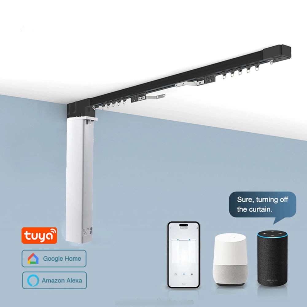 

Черный электрический карниз на заказ с карнизом Tuya Smart WiFi, моторный привод, автоматическая система дистанционного управления Alexa
