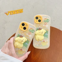 cute sanrio 3d pom pom purin phone case for iphone 11 12 13 pro max x xs xr soft silicone tpu transparent shockproof cover