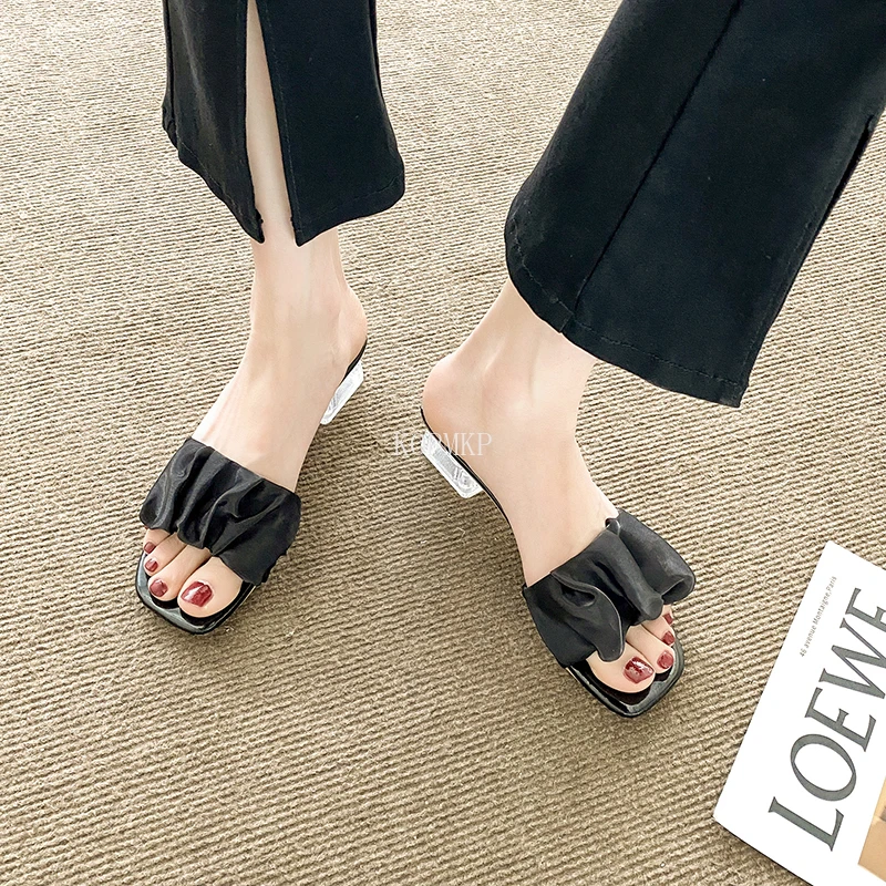 

2022 New PVC Women Sandals Open Toe Shoes Sexy Clear Transparent Pleated High Heels Party Sandals Women Shoes Size 35-40