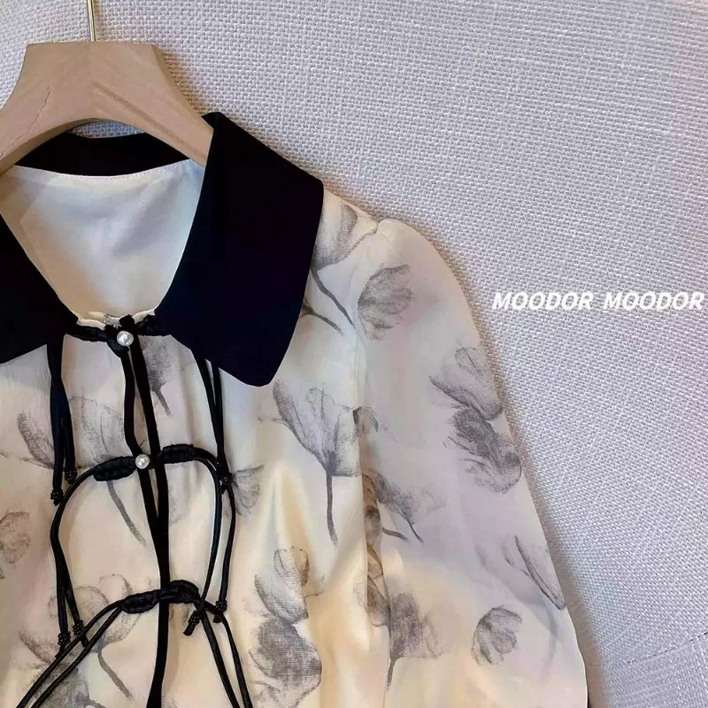 Рубашка с чернильным принтом прозрачные шифоновые топы женская блузка Тонкая