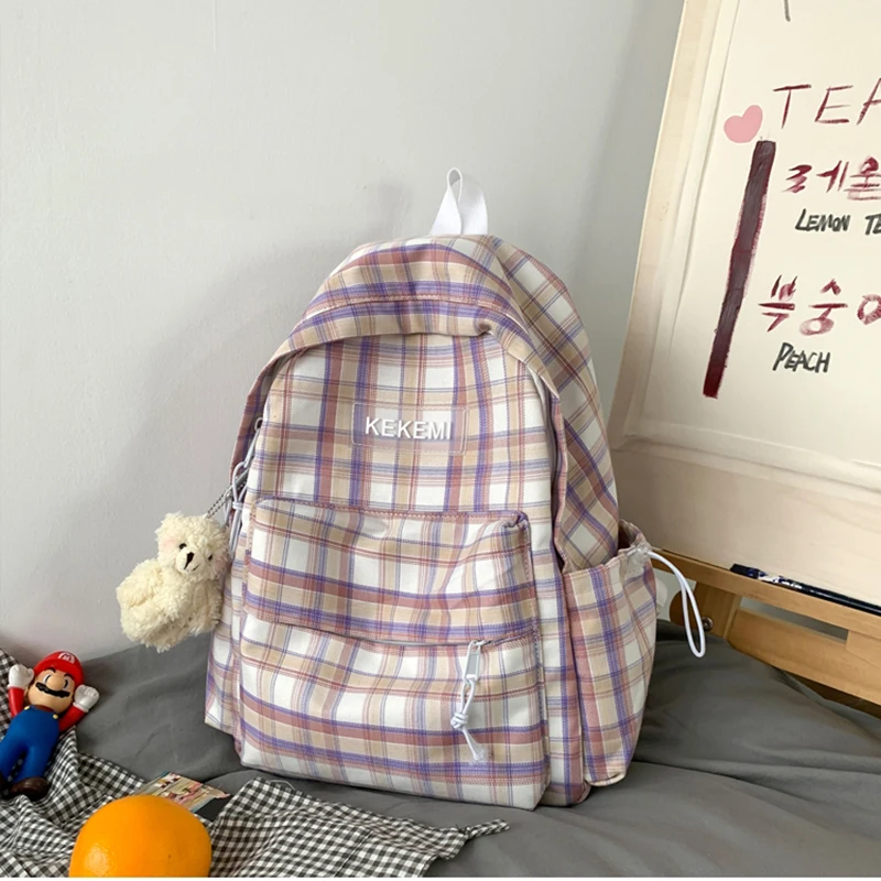 

Harajuku Korea travel bag Vintage fashion Casual big-capacity teenager backpack chic women bag zip up Ulzzang Plaid school bag