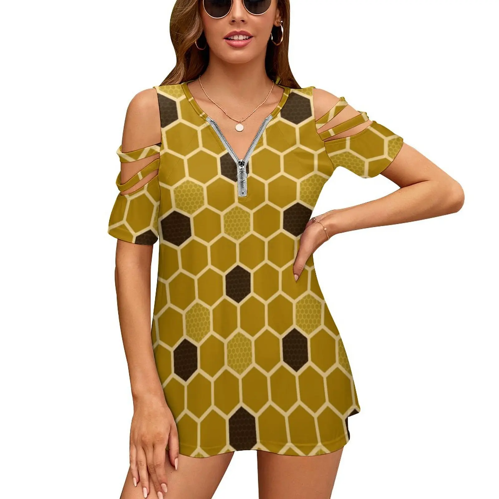 Сотовый новый модный топ на молнии с открытыми плечами женская рубашка короткими