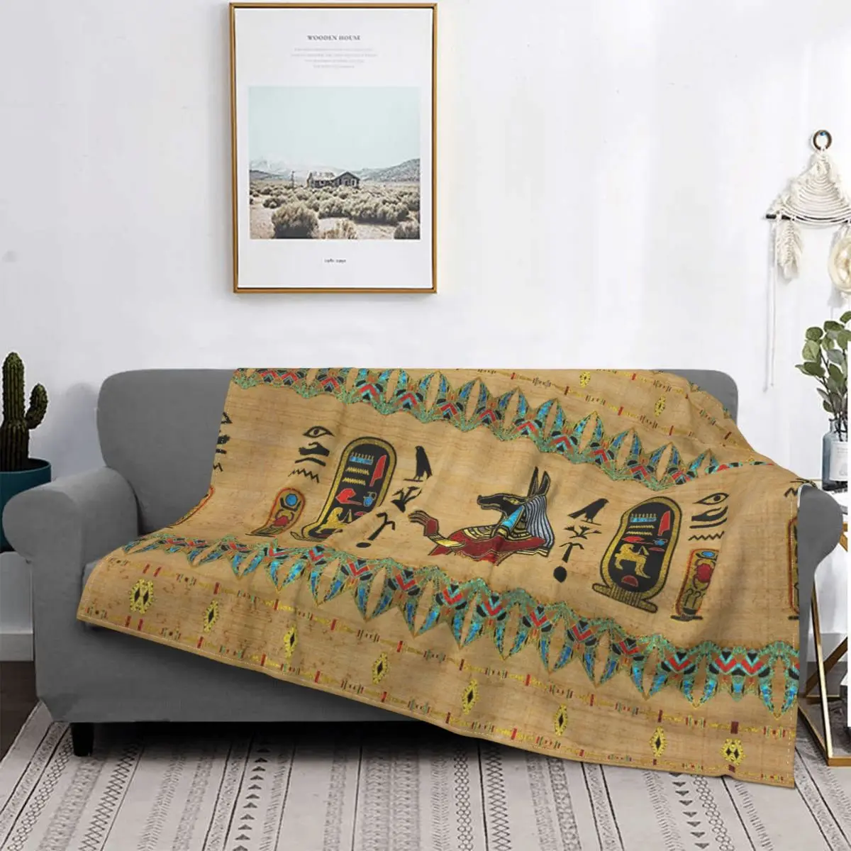 

Egyptian Anubis Ornament Flannel Blanket Ancient Egypt Myth Fashion Throw Blanket for Sofa Bedding Lounge 150*125cm Quilt