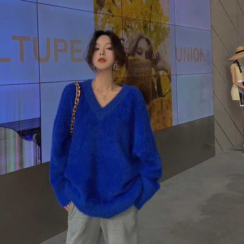 Женский вязаный пуловер с V-образным вырезом цвет в ассортименте