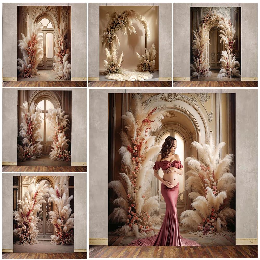 Фон для фотосъемки в помещении с изображением свода окна и цветочной стены