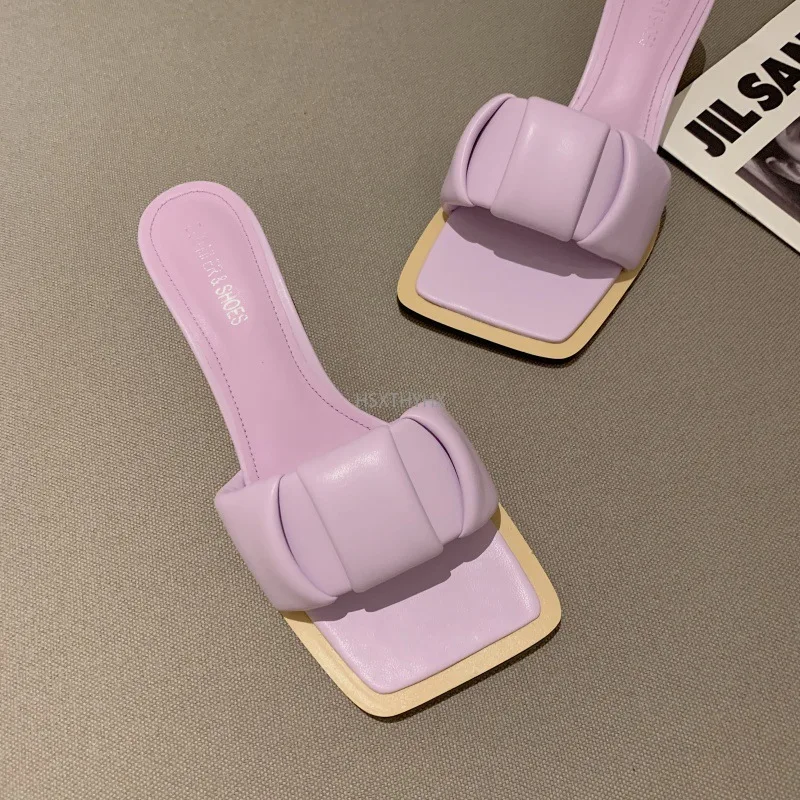 

Female 2022 New Slippers Women Square Toe Med Heels Flip Flops Shoes Fashion Summer Casual Outdoor Slides Ladies Slippers Pumps