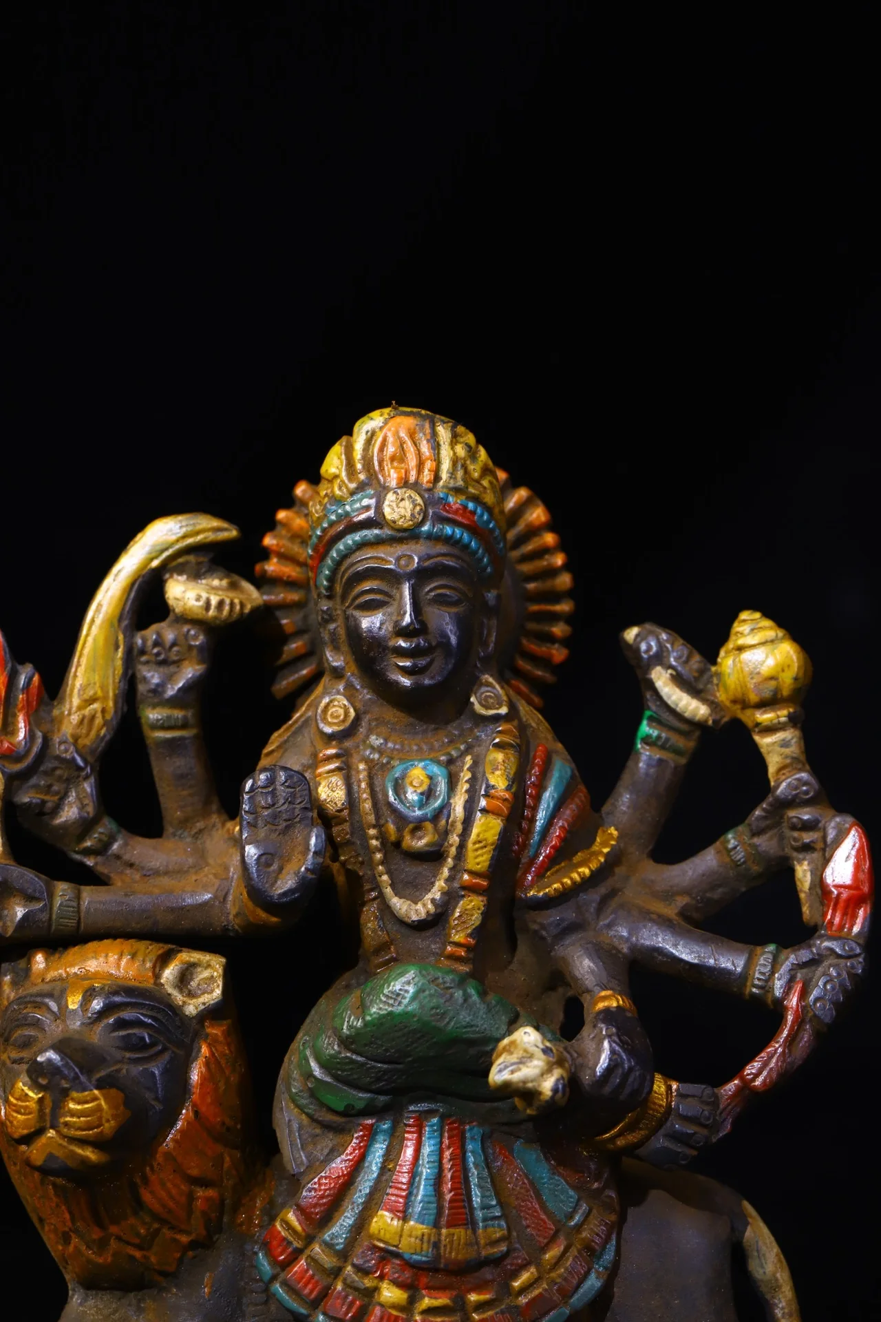 5-дюймовая коллекция тибетского храма старая бронзовая окрашенная статуя с