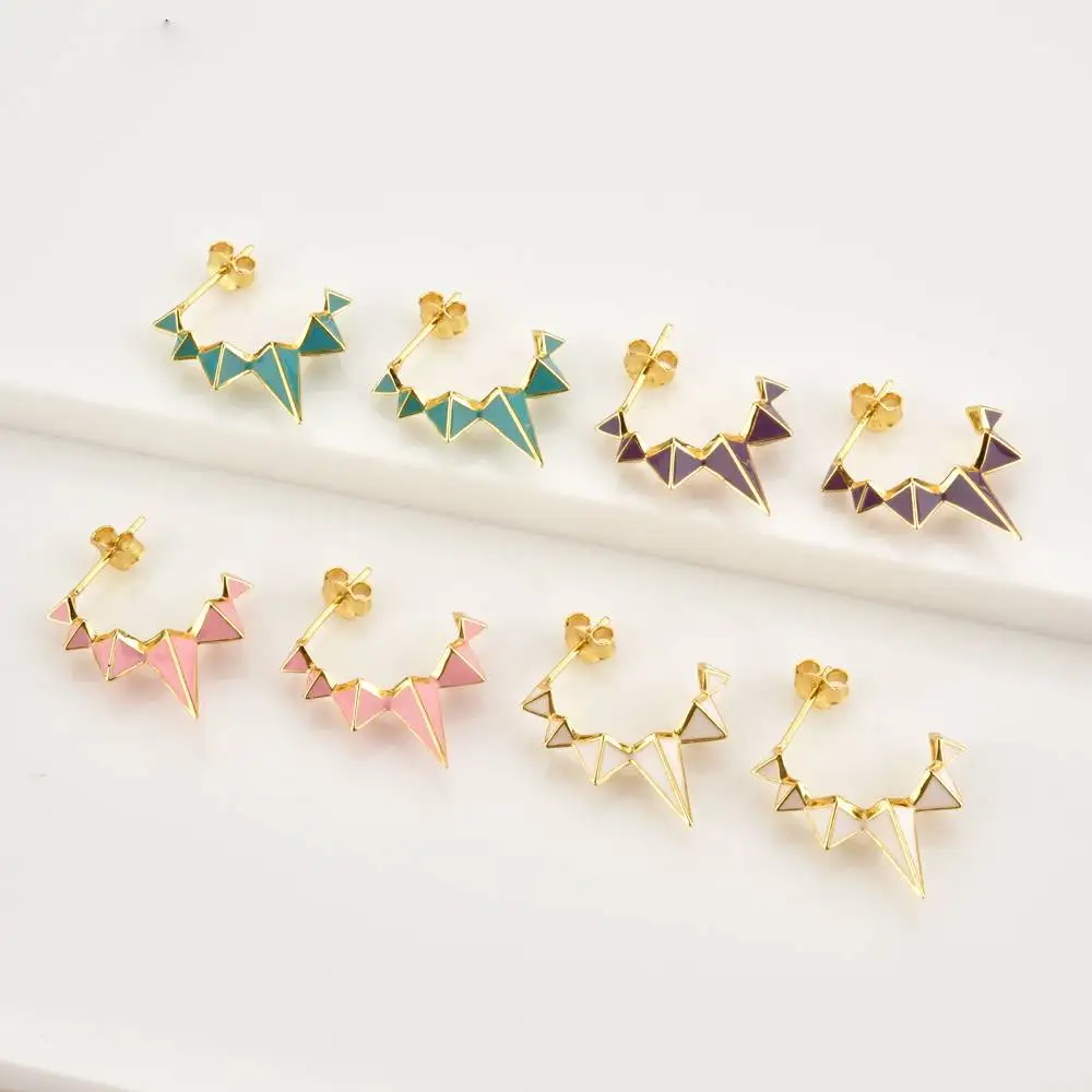 

Spiked Triangle Colorful Epoxy Ear Studs for Women Earrings Boho Fashion Jewelry Ins Same Earring Popular Party Wedding Gift