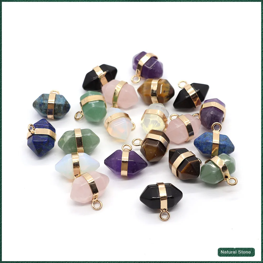 

Natural stone hexagonal two-tip polished pendant DIY 15x17mm charms for jewelry making necklace earrings charm accessories