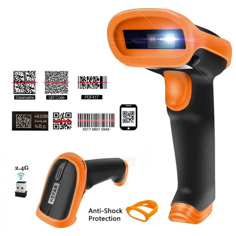 Автоматический 2D беспроводной сканер QR штрих-кода KEFAR PDF417 2 4G USB считыватель