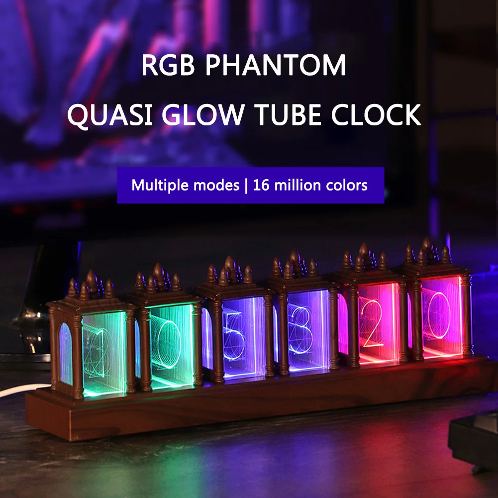 

RGB Nixie Glow Tube Clock DIY Wood Table Clock Creative LED Electronic Desktop Clocks Silent Digital Watch Decoration Gift Ideas