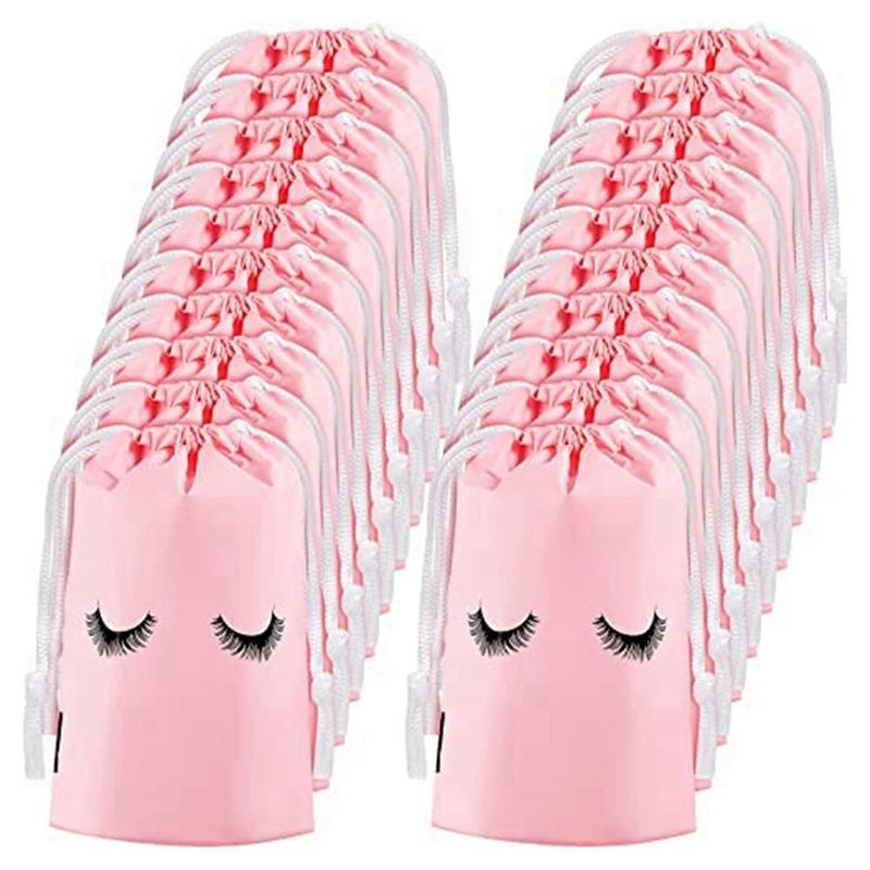 

100 Pieces Eyelash Aftercare Bags Plastic Makeup Bags Toiletry Makeup Pouch Cosmetic Travel With Drawstring Pink,S