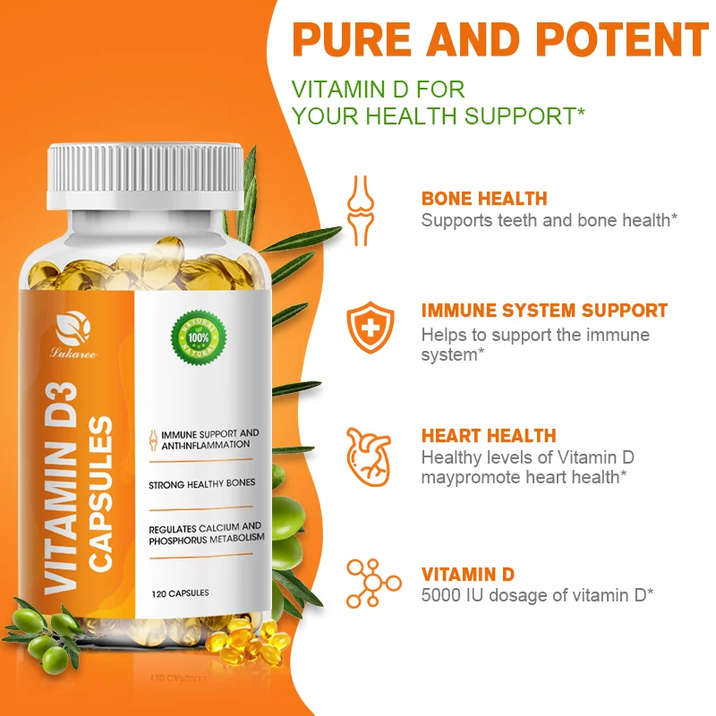 

Lukaree Vegetarian 125mcg Vitamin D3 Capsules Strengthens Bones, Teeth & Heart Health Enhances Immune System Function Supplement