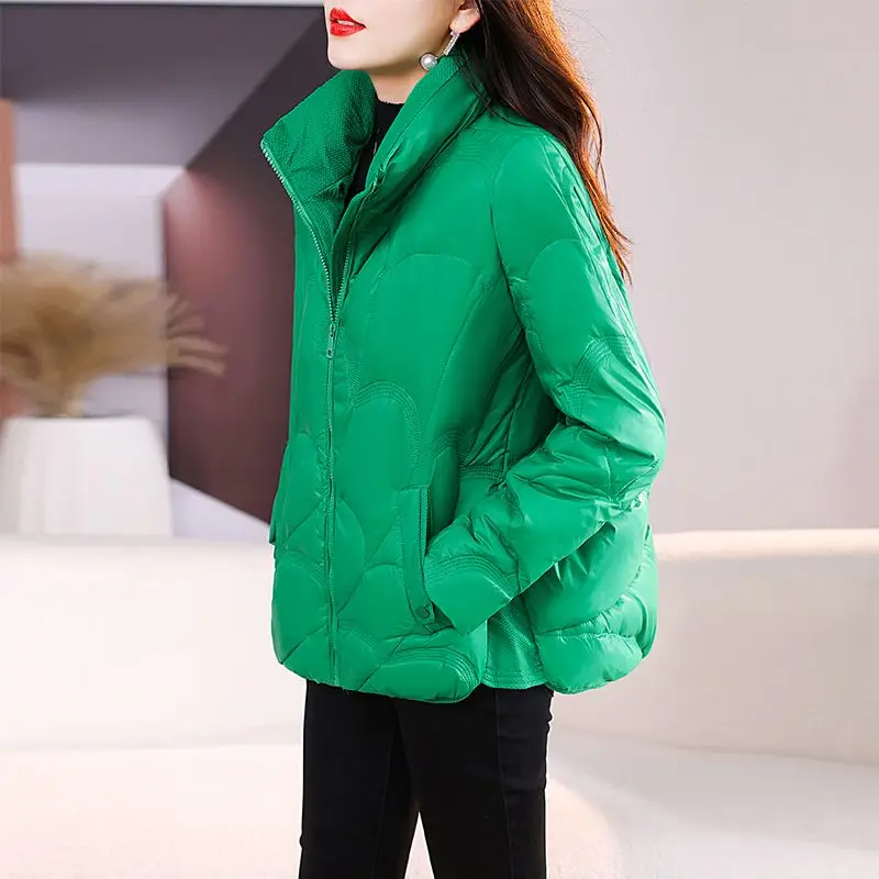 2023 News Winter Women Short Jackets Casual Thick Warm Stand Collar Coat Female Winter Outwear Loose White Duck Coat M31
