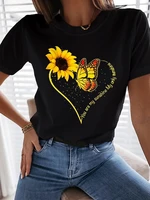 summer fashion new printing 3d sunflower flower theme t shirt women round neck butterfly print t shirt women top