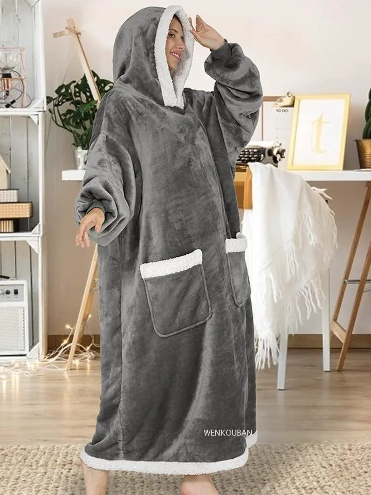 

2023 Super Lon ooded Blanket wit Sleeves Winter Oversized oodies Sweatsirt Women Men Pullover Fleece iant TV Blanket 150cm