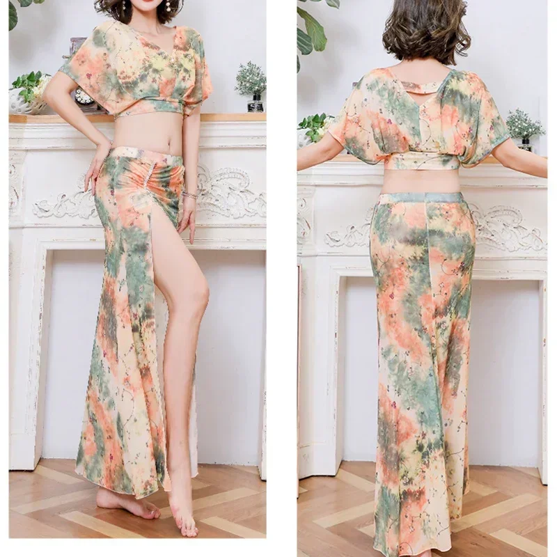 Женский костюм для танца живота длинная юбка с цветочным принтом