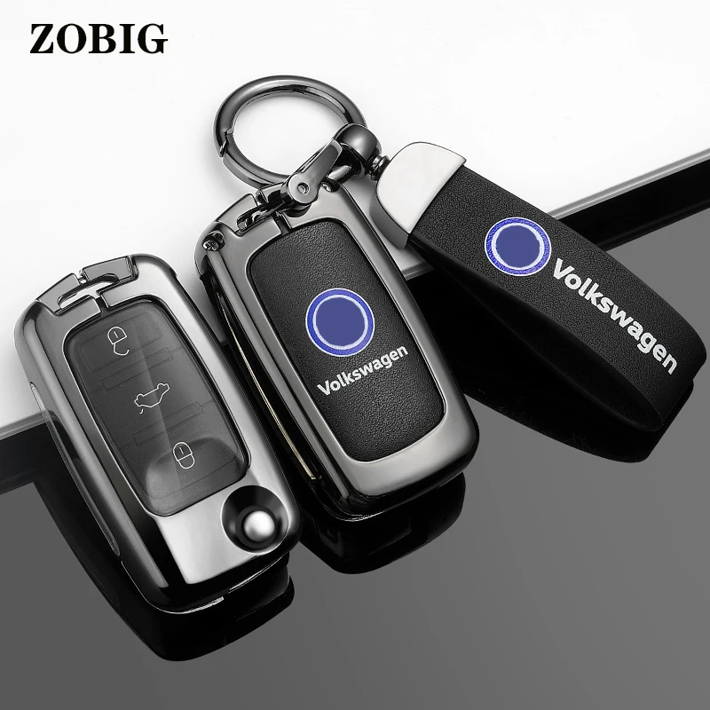 

Zinc alloy Leather Car Key Case Cover shell Holder For Volkswagen VW Golf Bora Polo Skoda