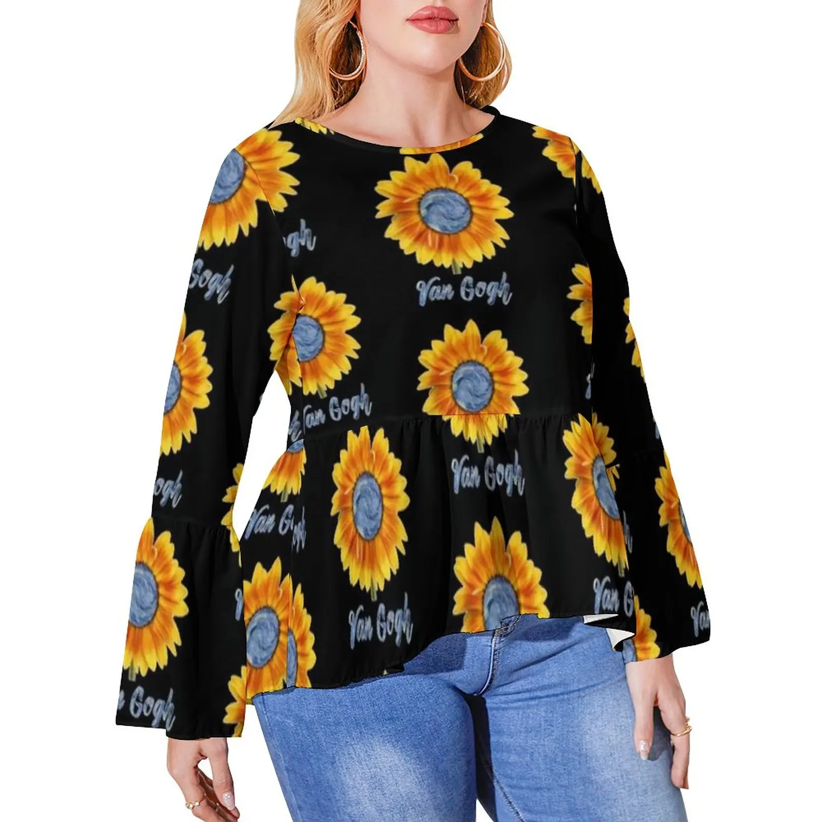 

Sunflower Art T-Shirts Van Gogh Starry Night Sunflowers Cute T Shirt Long-Sleeve Street Wear Tops Graphic Top Tees Plus Size 6XL