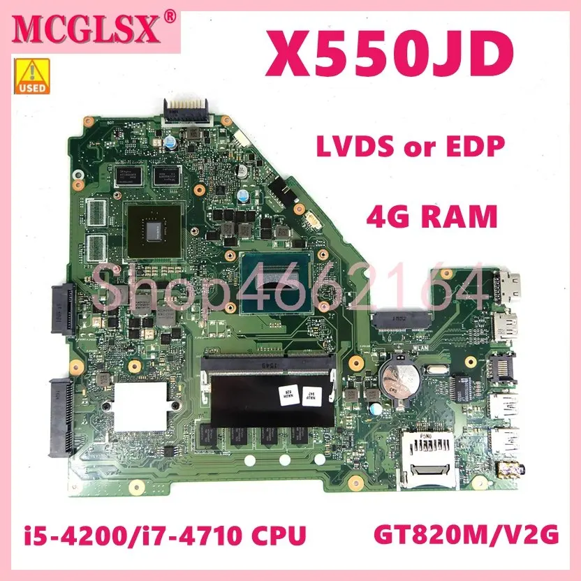 

X550JD i5-4200/i7-4710 CPU 4G-RAM GT820M/2G Maniboard для Asus X550JK X550JD FX50J X550JX A550J FX50J X550JF материнская плата Б/у