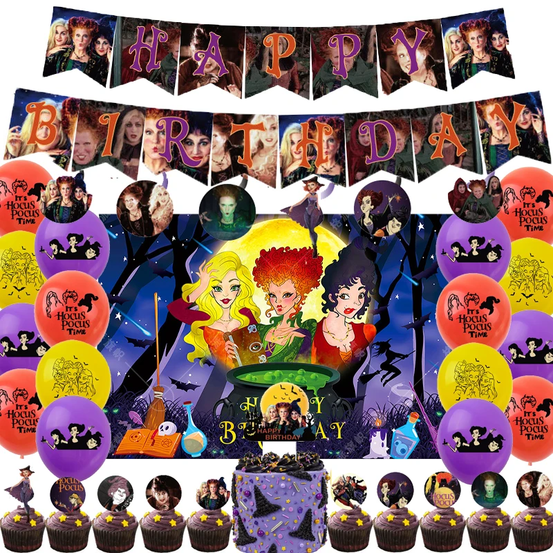 

Witch The Hocus Pocus Birthday Party Decoration Latex Balloon Photograph Backdrop Banner Cake Topper Baby Shower