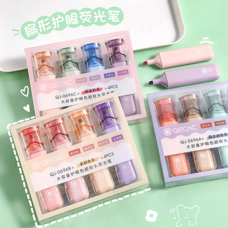

4 Pcs Morandi Highlighter Student Colour Pen Office Marker Oblique Head Large-capacity Color Pens Art Supplies