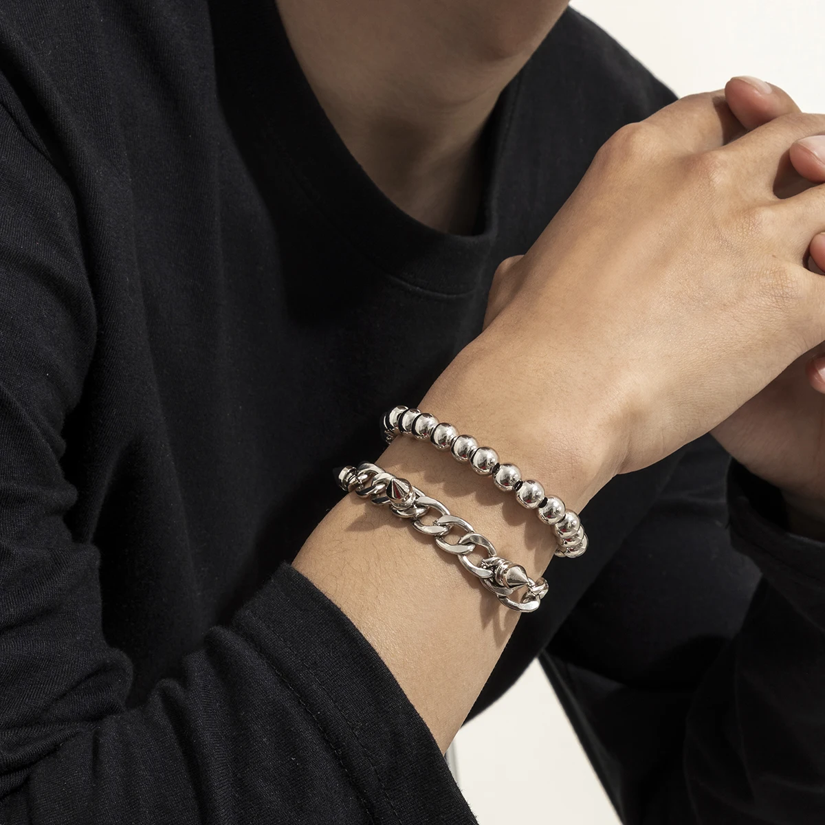 

Punk Layered CCB Beads Chain Bracelets for Men Trendy Thick Hand Chains Jewelry 2022 Fashion Bracelets Set Gifts