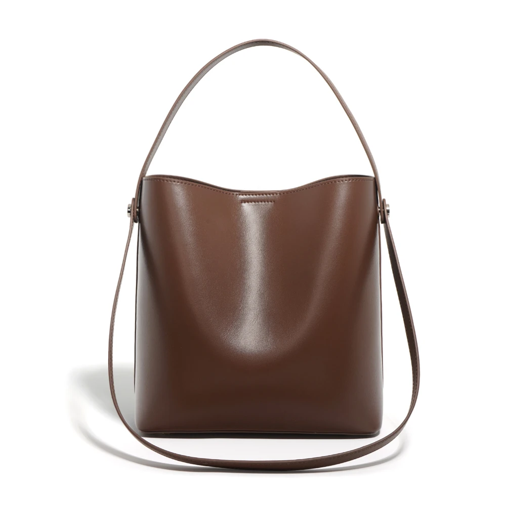 Women's Handbags Cowhide Tote Bags Female Genuine Leather Luxury Design Fashion Large Capacity Bucket Bag Double Shoulder Strap