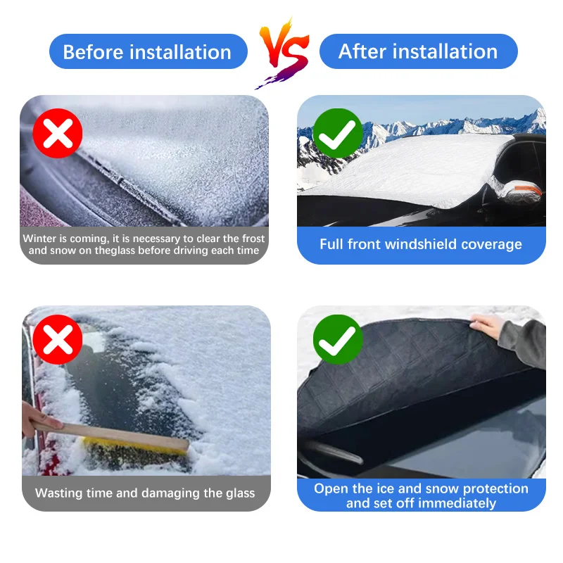 Магнитный автомобильный снежный чехол на лобовое стекло зимняя защита от льда