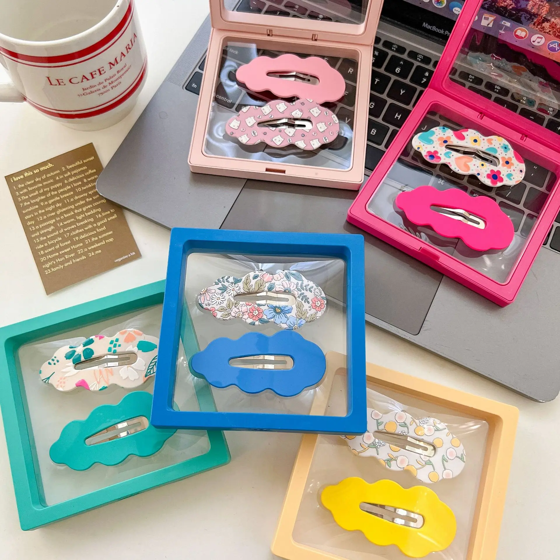 Korean Children Colorful Wave Lace Printing BB Clip Girls Cute Bangs Clip Edge Clip Box Hairbows for Girls Hair Accessories