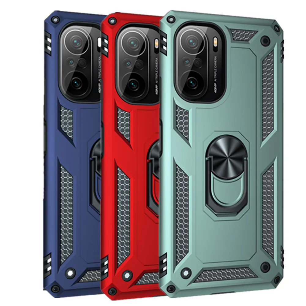 

Pocof3 f 3 Slim PC Phone Funda For Xiaomi Poco F3 Case Armor Rugged Military Shockproof Magnetic Car Holder Ring Cover 2021