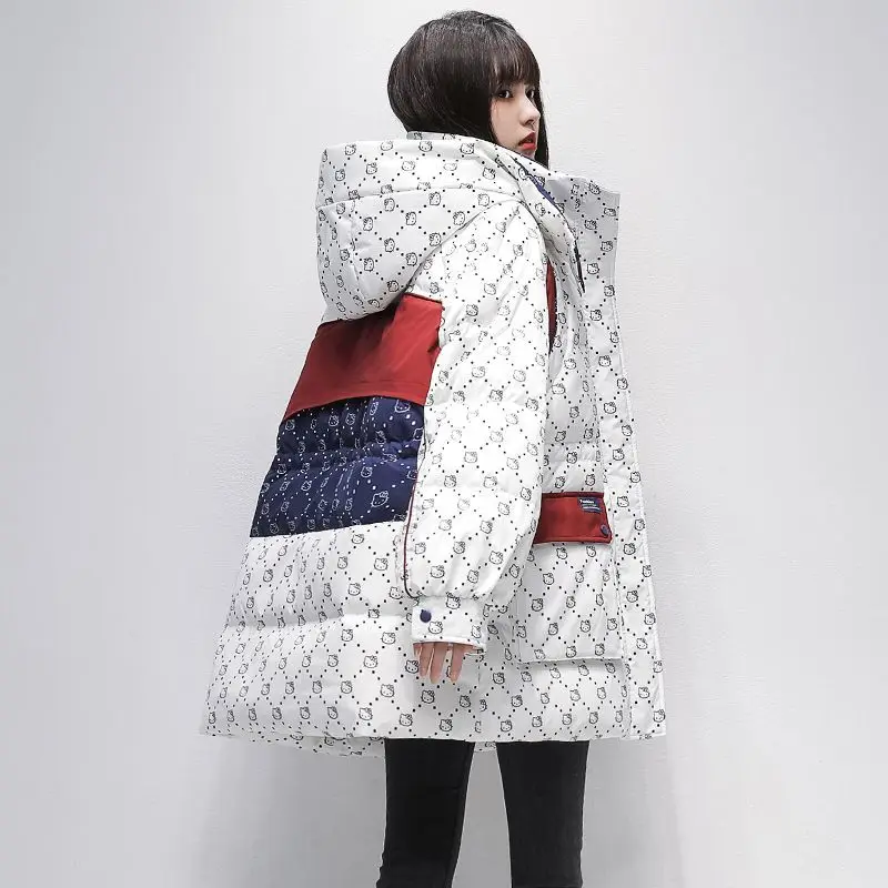 Winter Coat for Women Parkas Hooded Down Jacket New Warm Outerwear Korean Fashion Free Shipping Prints Tops